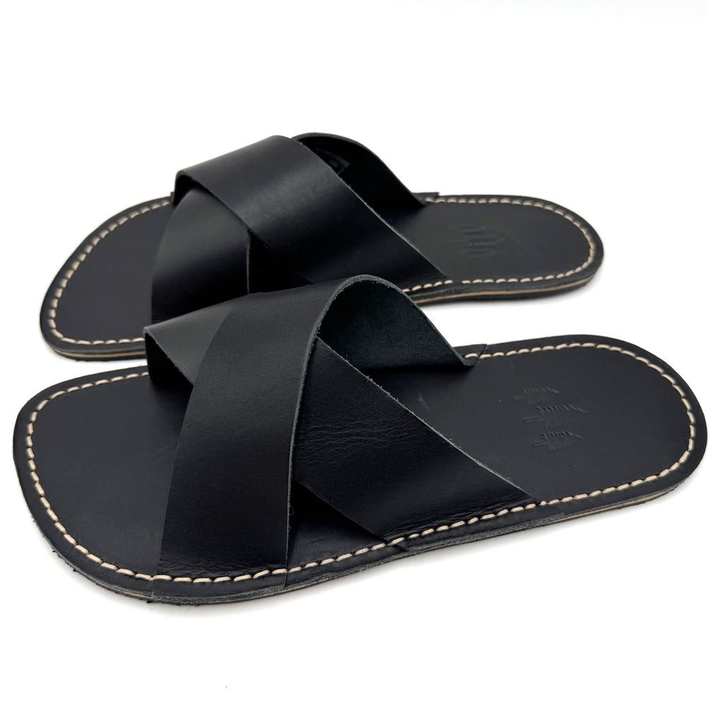 Portland Leather Sandals Roma Cross Strap Womens US 8.5 /EU 39 Black Minimalist